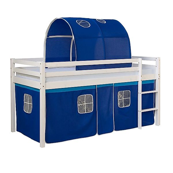 Homestyle4u Hochbett 90x200 mit Vorhang Lattenrost und Tunnel in Weiß 2563 günstig online kaufen
