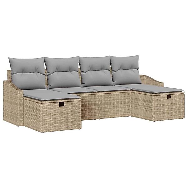 vidaXL Garten-Sofa-Set mit Kissen 6-Tlg Beige Poly Rattan 3359319 günstig online kaufen