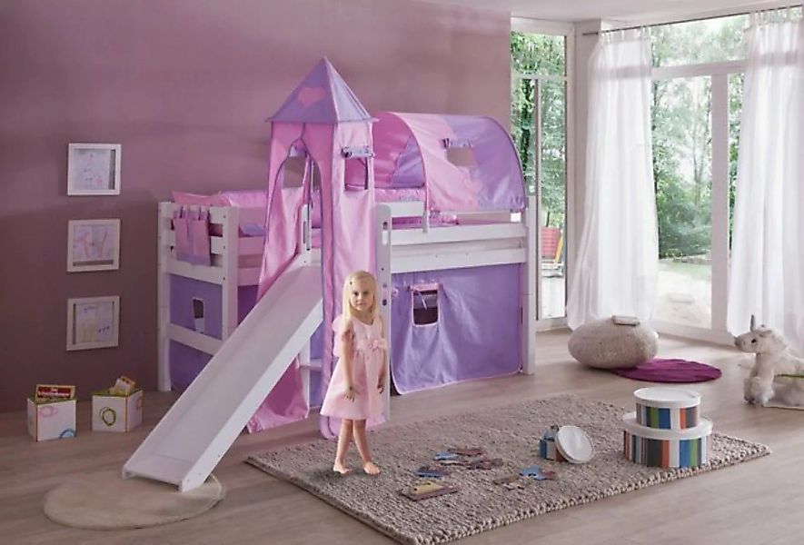 Natur24 Kinderbett Halbhohes Spielbett Elyas Buche Weiß 90x200 cm mit Rutsc günstig online kaufen