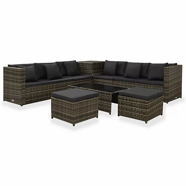 8-tlg. Garten-lounge-set Mit Auflagen Poly Rattan Grau günstig online kaufen