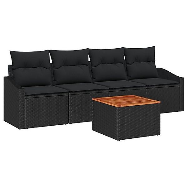 vidaXL Loungesofa 5-teiliges Garten Sofa Set mit Kissen Schwarz Poly Rattan günstig online kaufen