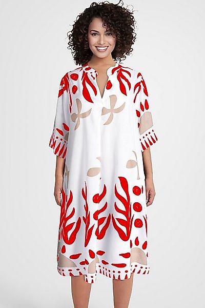 PEKIVESSA Sommerkleid Weites Blusenkleid wadenlang kurzarm mit Stehkragen i günstig online kaufen