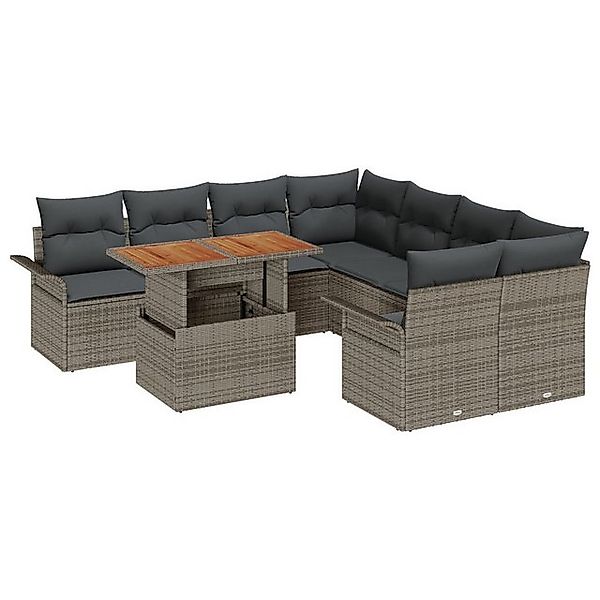 vidaXL Loungesofa 9-tlg. Garten-Sofagarnitur mit Kissen Grau Poly Rattan, 9 günstig online kaufen