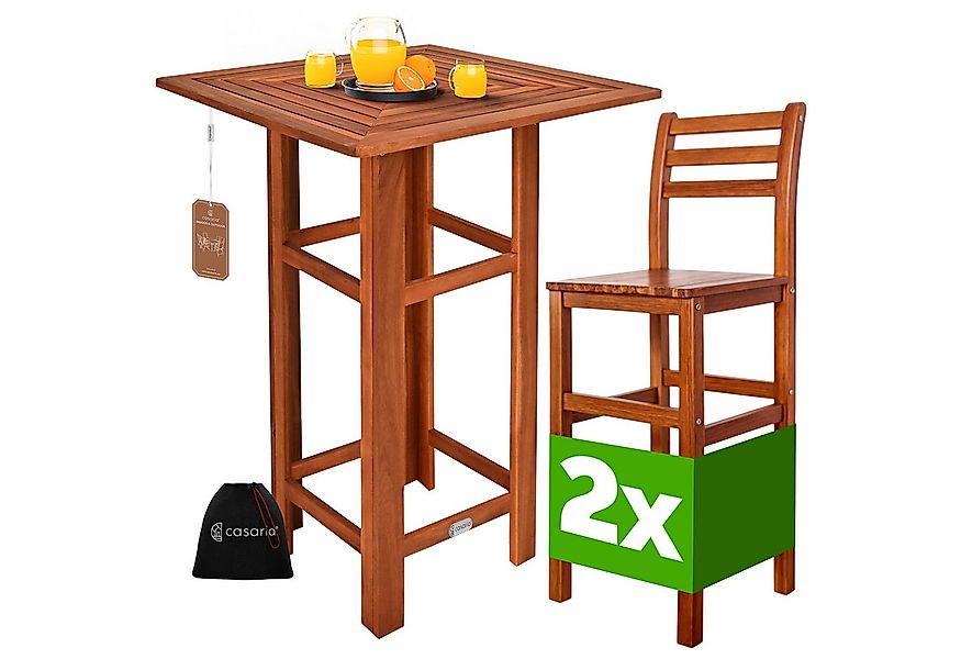 Casaria Bargruppe, Bartisch mit Hocker 2er Set Outdoor Holz Akazie 110x75x7 günstig online kaufen
