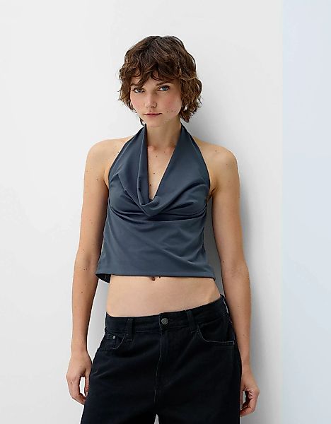 Bershka Fließendes Neckholder-Top Damen Xs Dunkelgrau günstig online kaufen