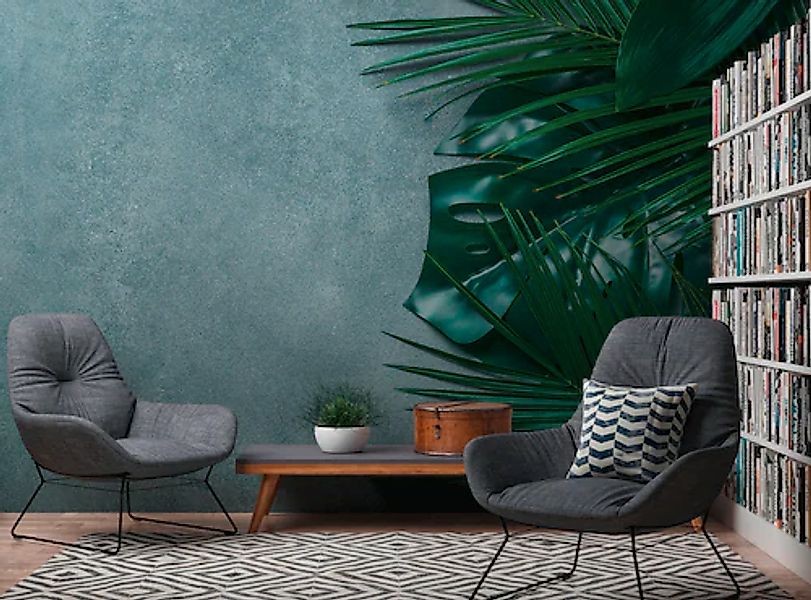 A.S. Création Vliestapete »Tropenfototapete mit Palmenblättern Grün Grau« m günstig online kaufen