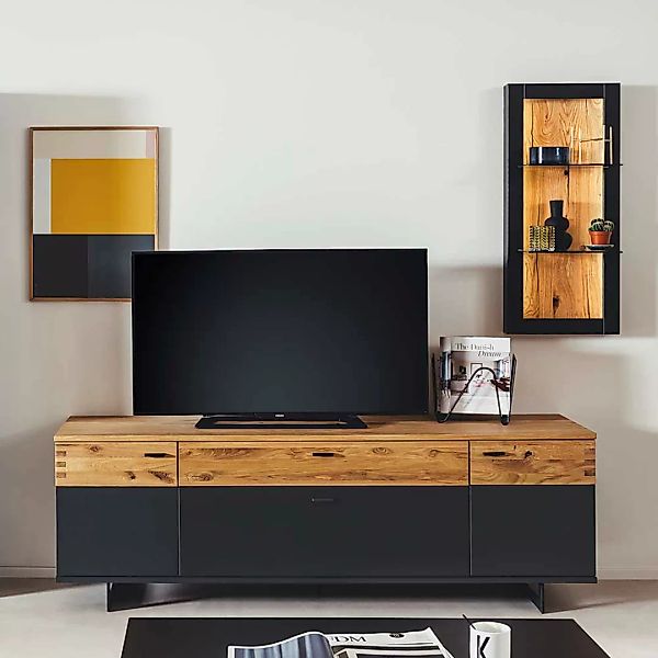 Fernsehmöbel in Wildeichefarben und Schwarzgrau 195 cm breit günstig online kaufen