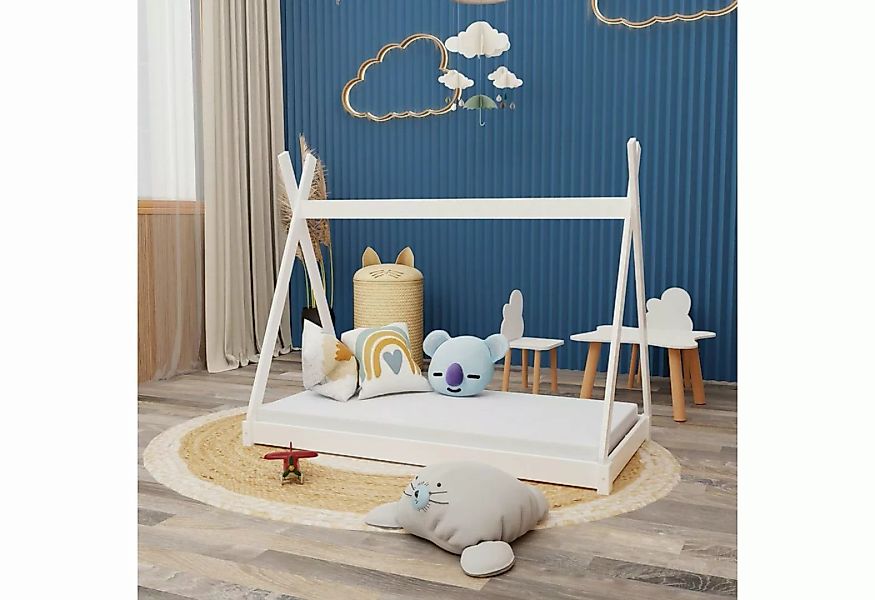 HAGO Kinderbett Montessori Kinderbett 140x70cm weiß Tipi Spielbett Zeltform günstig online kaufen