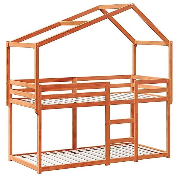 vidaXL Bett Etagenbett mit Dach Wachsbraun 90x200 cm Massivholz Kiefer günstig online kaufen