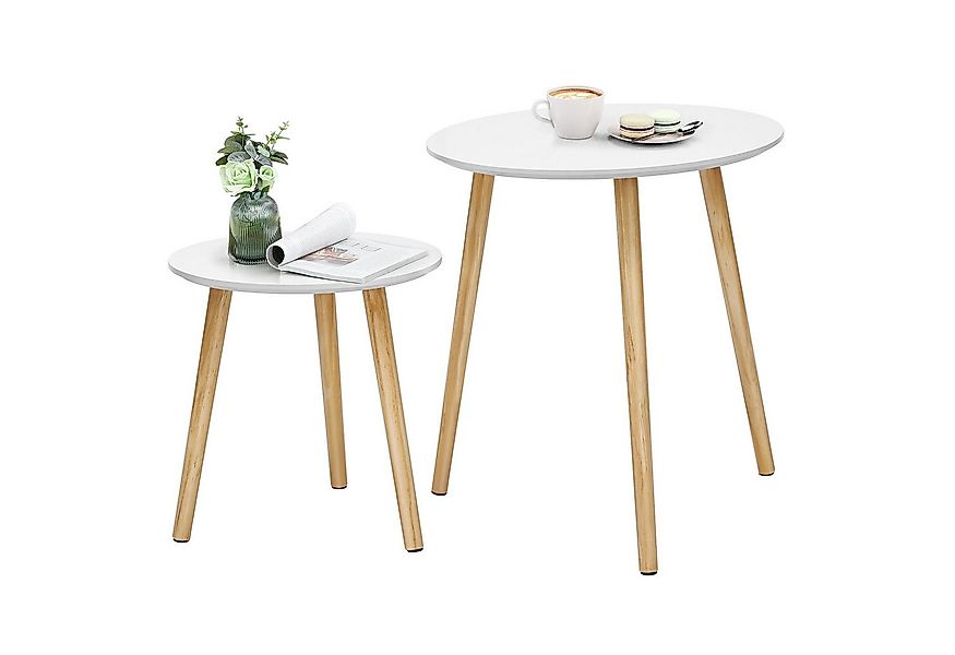 VASAGLE Beistelltisch, rund, Beinen aus Massivholz, 2er Set, Ø 45/35cm günstig online kaufen