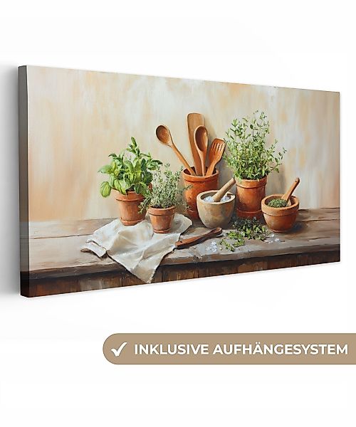OneMillionCanvasses® Leinwandbild Panorama Töpfe - Kräuter günstig online kaufen