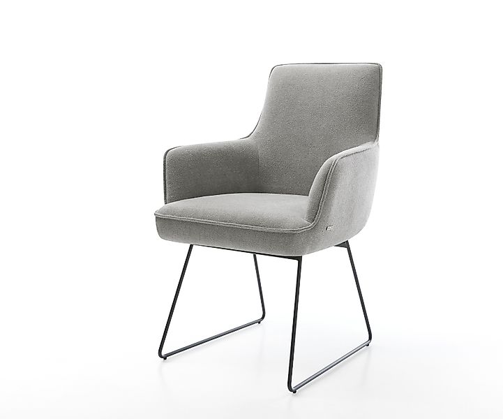 Esszimmerstuhl Heira-Flex mit Armlehnen Strukturstoff Soft Grau Kufengestel günstig online kaufen