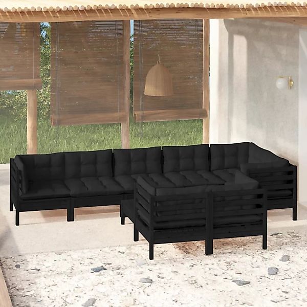 9-tlg. Garten-lounge-set Mit Kissen Schwarz Massivholz Kiefer günstig online kaufen