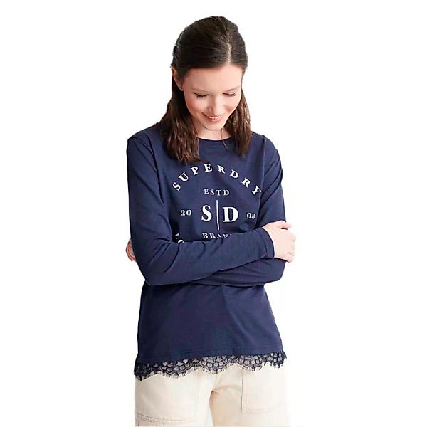Superdry Tilly Lace Graphic Langarm-t-shirt 2XS Navy günstig online kaufen