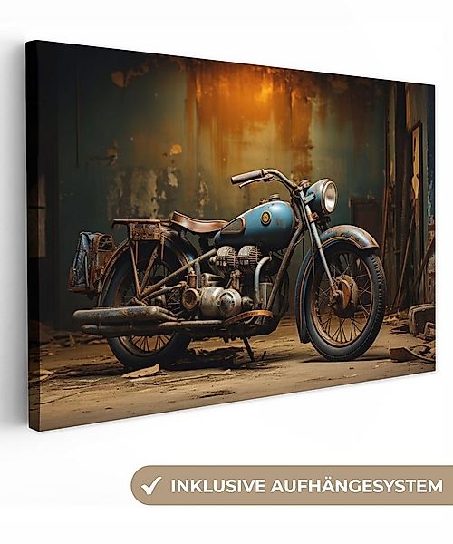 OneMillionCanvasses® Leinwandbild Vintage - Motorrad - Blau - Alt - Garage, günstig online kaufen