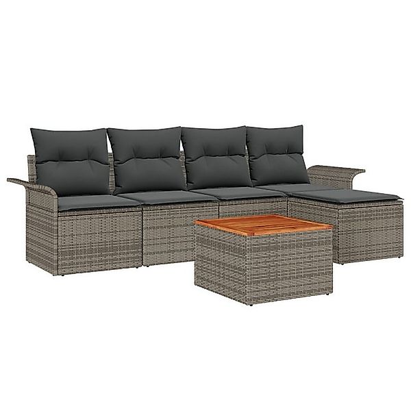 vidaXL Loungesofa 6-teiliges Garten-Sofa-Set mit Kissen Grau Rattan, 6 Teil günstig online kaufen