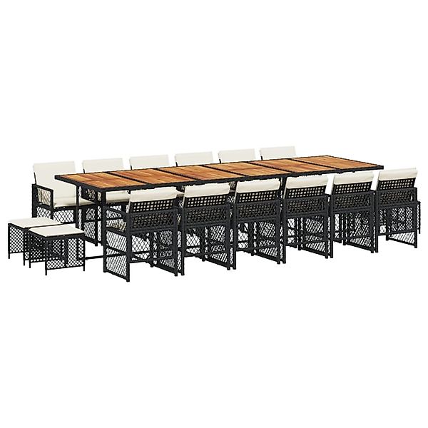 vidaXL 17-Tlg Garten-Essgruppe mit Kissen Schwarz Poly Rattan 3210831 günstig online kaufen