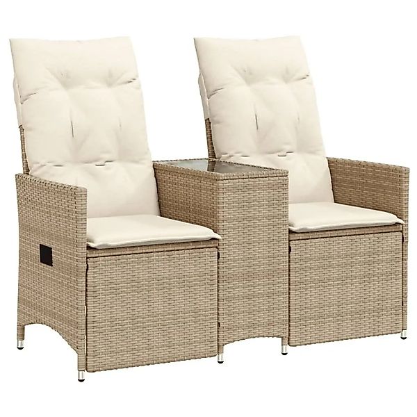 vidaXL Gartensofa 2-Sitzer Verstellbar mit Tisch Beige Poly Rattan 365713 günstig online kaufen