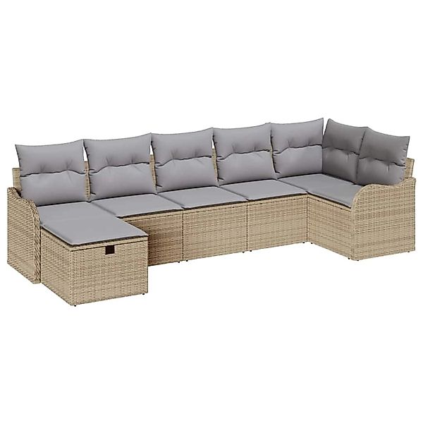 vidaXL Garten-Sofa-Set mit Kissen mit Speicher 7-Tlg Beige Poly Rattan 3360 günstig online kaufen
