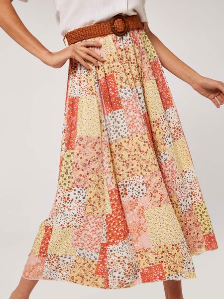 Apricot Crinklerock mit Blumenmuster in Patchwork-Design günstig online kaufen