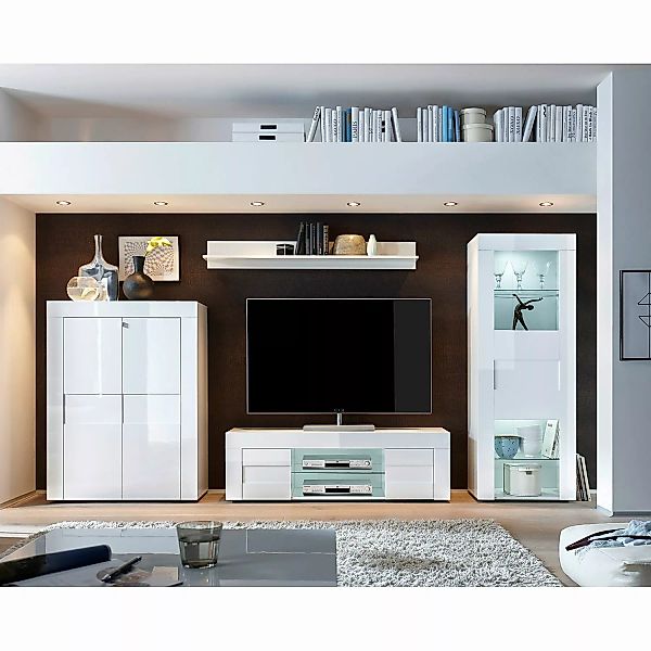 home24 LC Spa TV-Lowboard Easy Hochglanz Weiß Spanplatte 138x44x42 cm (BxHx günstig online kaufen