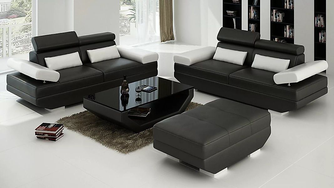 JVmoebel Sofa Moderne schwarz-weiße Sofagarnitur 3+3+Hocker luxus Möbel Neu günstig online kaufen
