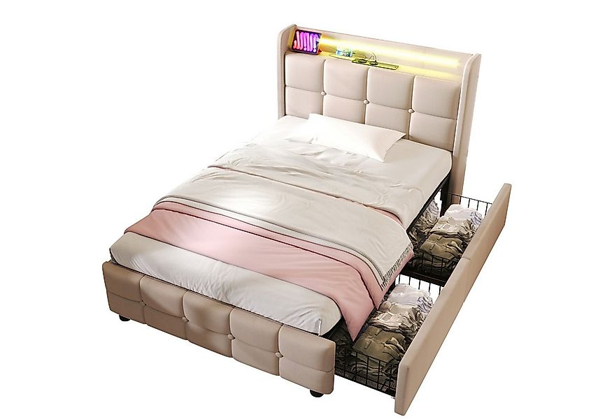 Flieks Polsterbett, LED-Beleuchtung Einzelbett 90x200cm mit Ladefunktion un günstig online kaufen