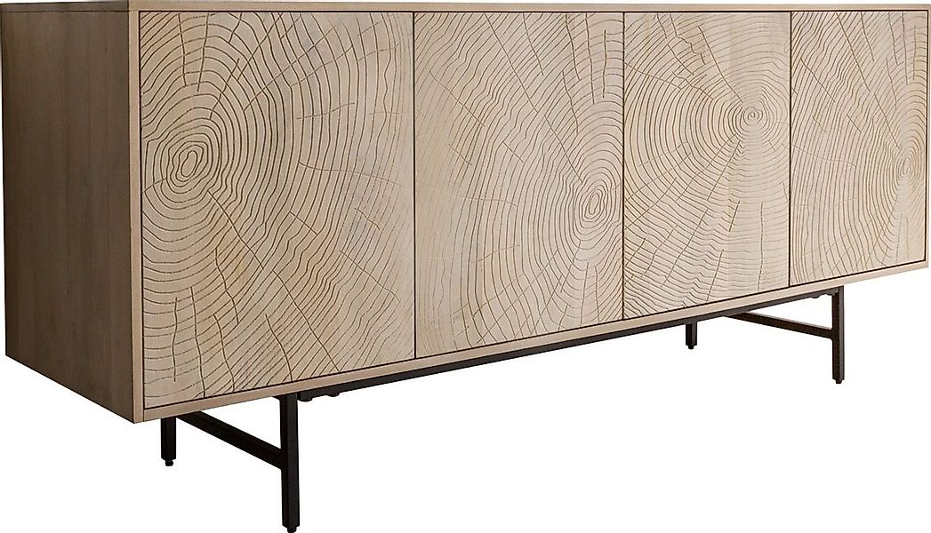 DELIFE Sideboard Wiara, Mango White Wash 180 cm Metall Schwarz 4 Türen günstig online kaufen