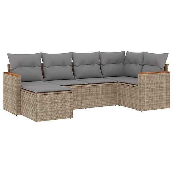 vidaXL 6-Tlg Garten-Sofagarnitur mit Kissen Beige Poly Rattan 3258580 günstig online kaufen