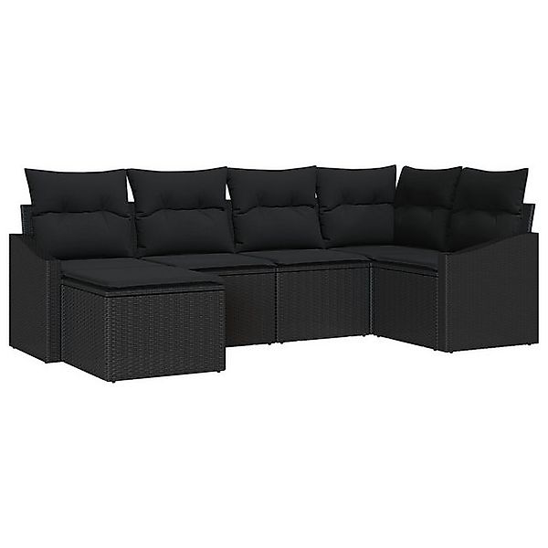vidaXL Loungesofa 6-teilige Garten Essgruppe mit Polstern in Schwarz aus Po günstig online kaufen