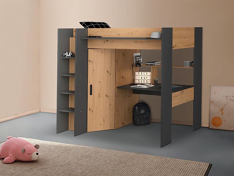 Parisot Hochbett "Heavy", ALL-IN-ONE, mit Kleiderschrank, Schreibtisch, Lei günstig online kaufen