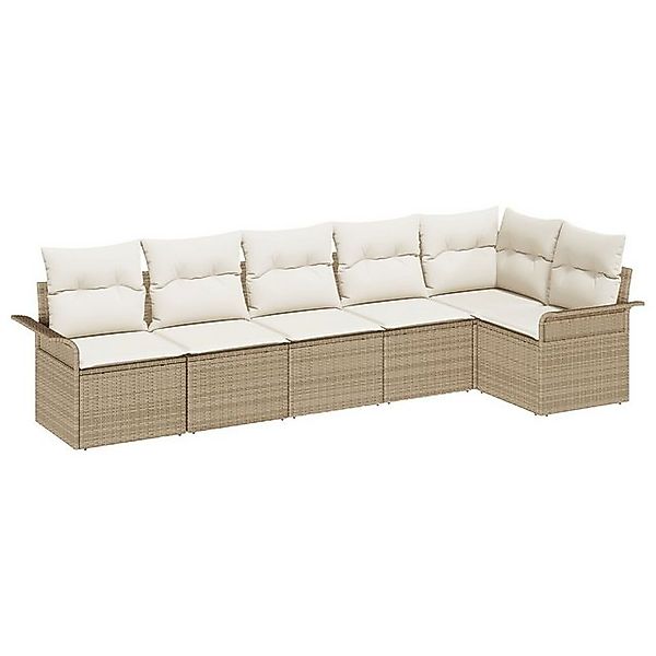 vidaXL Loungesofa 6-teiliges Garten Sofa Set mit Kissen Beige Poly Rattan, günstig online kaufen