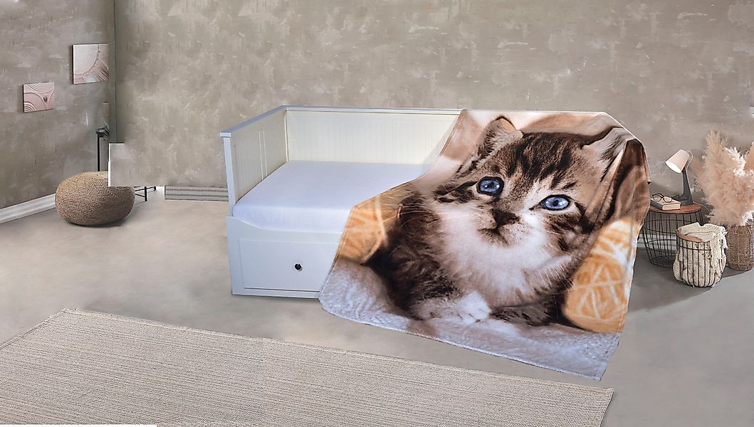KiNZLER Wohndecke "Mikrofaser Fotodruck "Katze"" Kuscheldecke, bedruckt, 15 günstig online kaufen