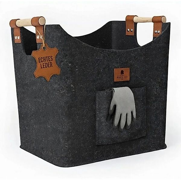 BLACK OAK Holzkorb MONTANA XL 60L Anthrazit aus Filz mit Echtleder Applikat günstig online kaufen