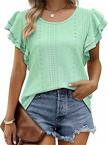 RUZU UG Hemdbluse Sommer-Damen-T-Shirt, lässiges Oberteil mit Rüschenärmeln günstig online kaufen