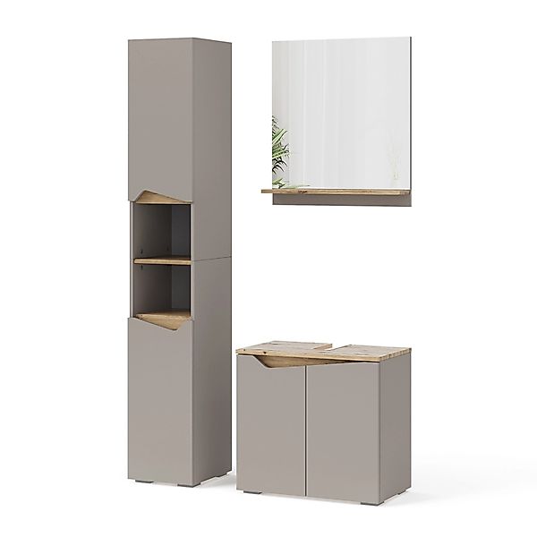 Vicco Badmöbel-Set Marelle, Greige/Artisan-Eiche, 3 Teile, mit Hochschrank, günstig online kaufen