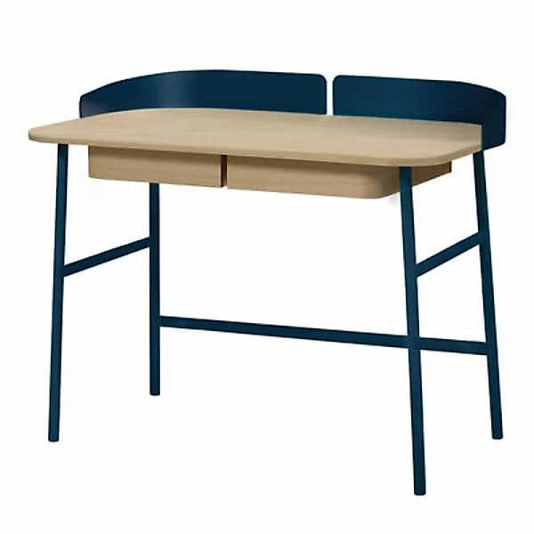 Schreibtisch Victor blau holz natur Eiche & Metall blau / L 100 x T 59 cm - günstig online kaufen