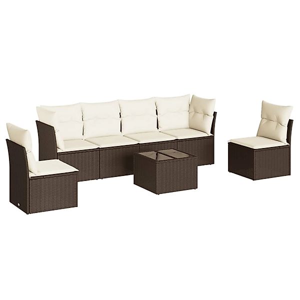 vidaXL 7-Tlg Garten-Sofagarnitur mit Kissen Braun Poly Rattan 3249222 günstig online kaufen