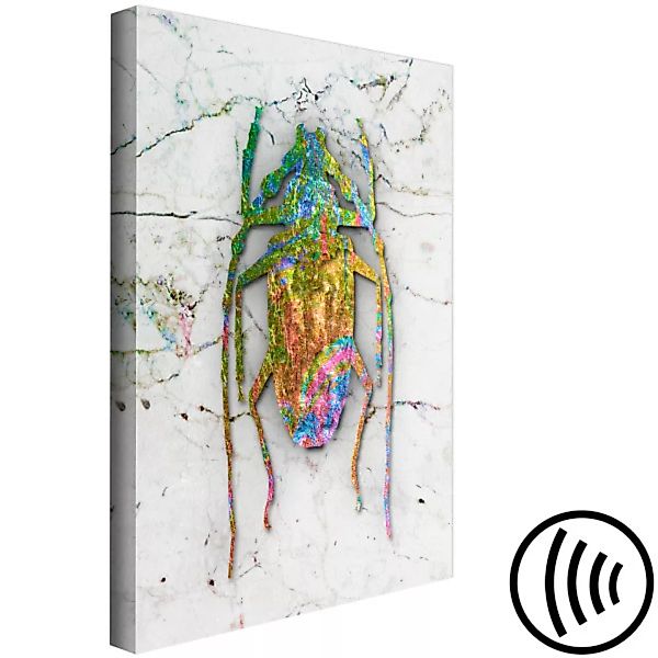 Leinwandbild Regenbogen-Insekt - abstrakt metallisches Insekt auf Marmorhin günstig online kaufen