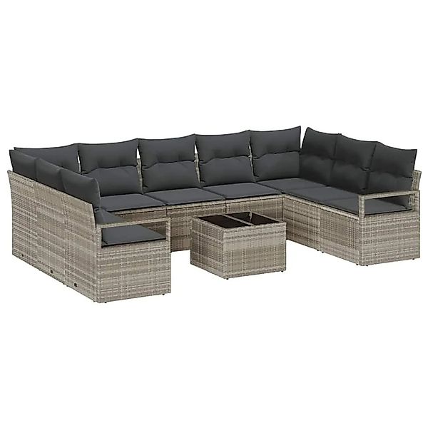vidaXL Sofa Set mit Kissen mit Speicher 10-Tlg Hellgrau Poly-Rattan 3355221 günstig online kaufen