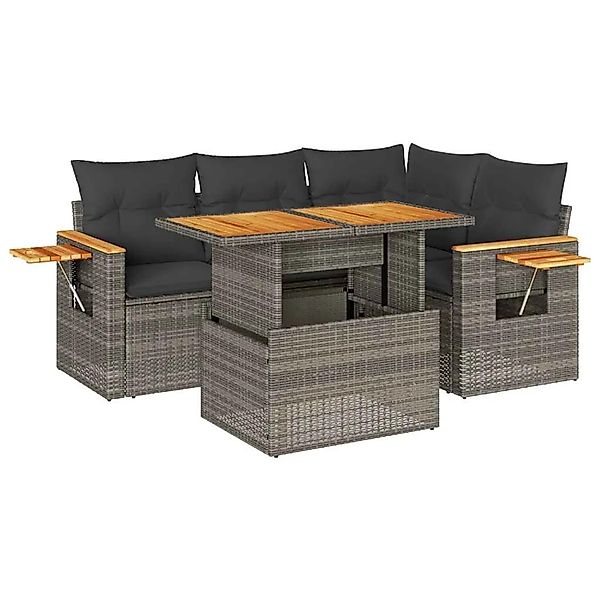 vidaXL 5-Tlg Garten-Sofagarnitur mit Kissen Grau Poly Rattan Akazie 3327595 günstig online kaufen