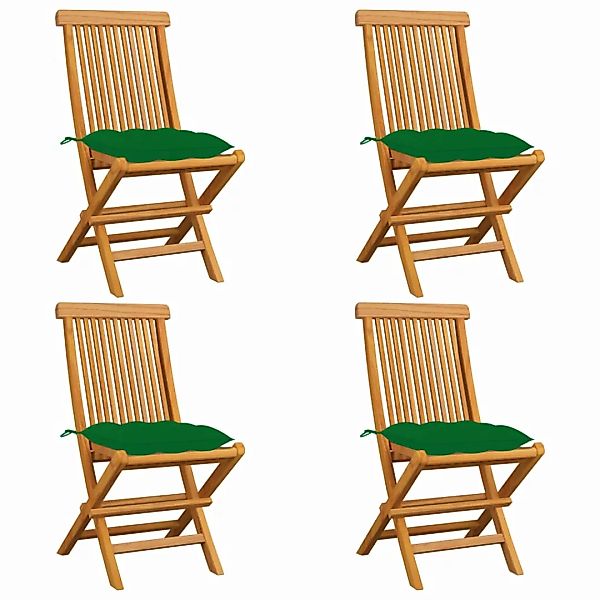 Gartenstühle Mit Grünen Kissen 4 Stk. Massivholz Teak günstig online kaufen
