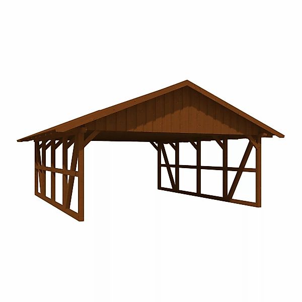 Skan Holz Carport Schwarzwald mit Dachschalung 684 x 772 cm Nuss günstig online kaufen