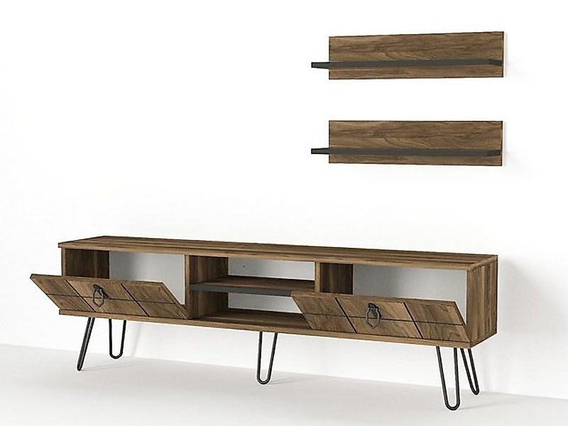 moebel17 Vitrine Wohnwand Rialto mit Metallfüße Walnuss günstig online kaufen