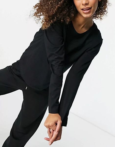 ASOS DESIGN – Mix & Match – Langärmliges Pyjama-Shirt aus Jersey in Schwarz günstig online kaufen