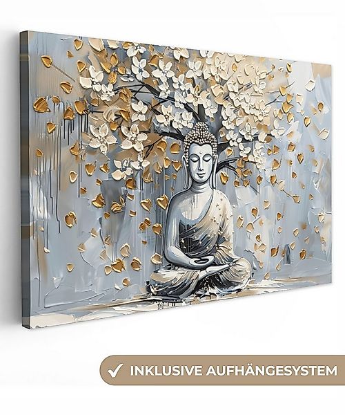 OneMillionCanvasses® Leinwandbild Buddha - Blumen - Baum - Gold - Modern, F günstig online kaufen