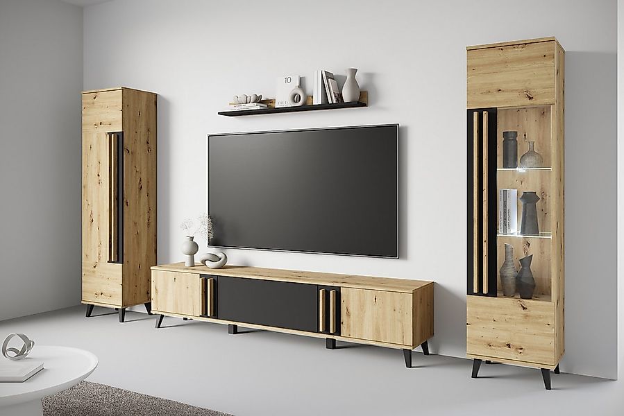 Home affaire Wohnwand Helsinki, Modernes Set mit verglaster Vitrine, (Kompl günstig online kaufen