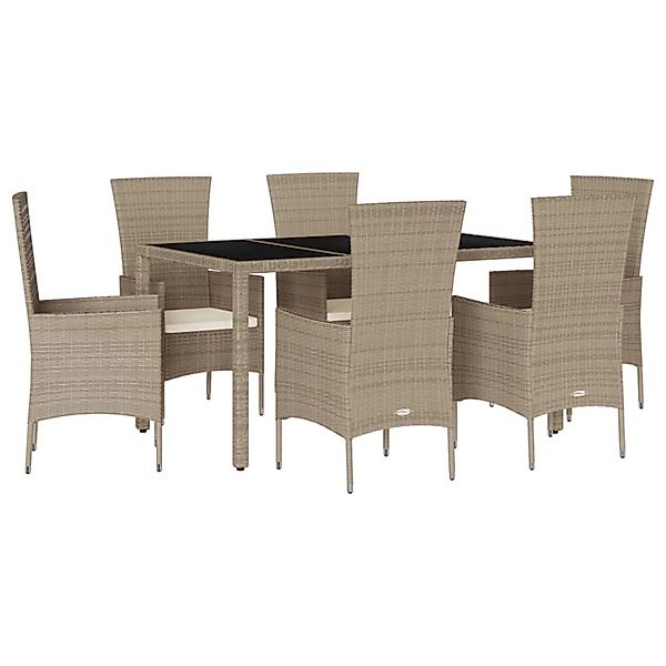 vidaXL 7-Tlg Garten-Essgruppe mit Kissen Beige Poly Rattan 3277572 günstig online kaufen
