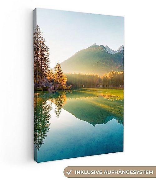 OneMillionCanvasses® Leinwandbild See - Wald - Berge - Natur - Sonne - Land günstig online kaufen