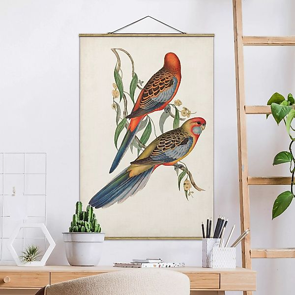 Stoffbild Tiere mit Posterleisten - Hochformat Tropische Papageien II günstig online kaufen
